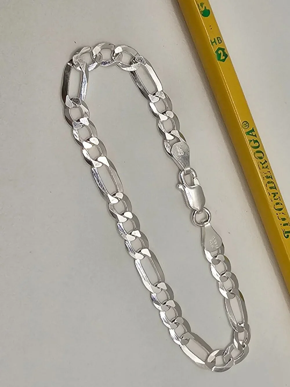 Sterling Silver 925 High Polished Figaro Bracelet 5.6mm 7 inches